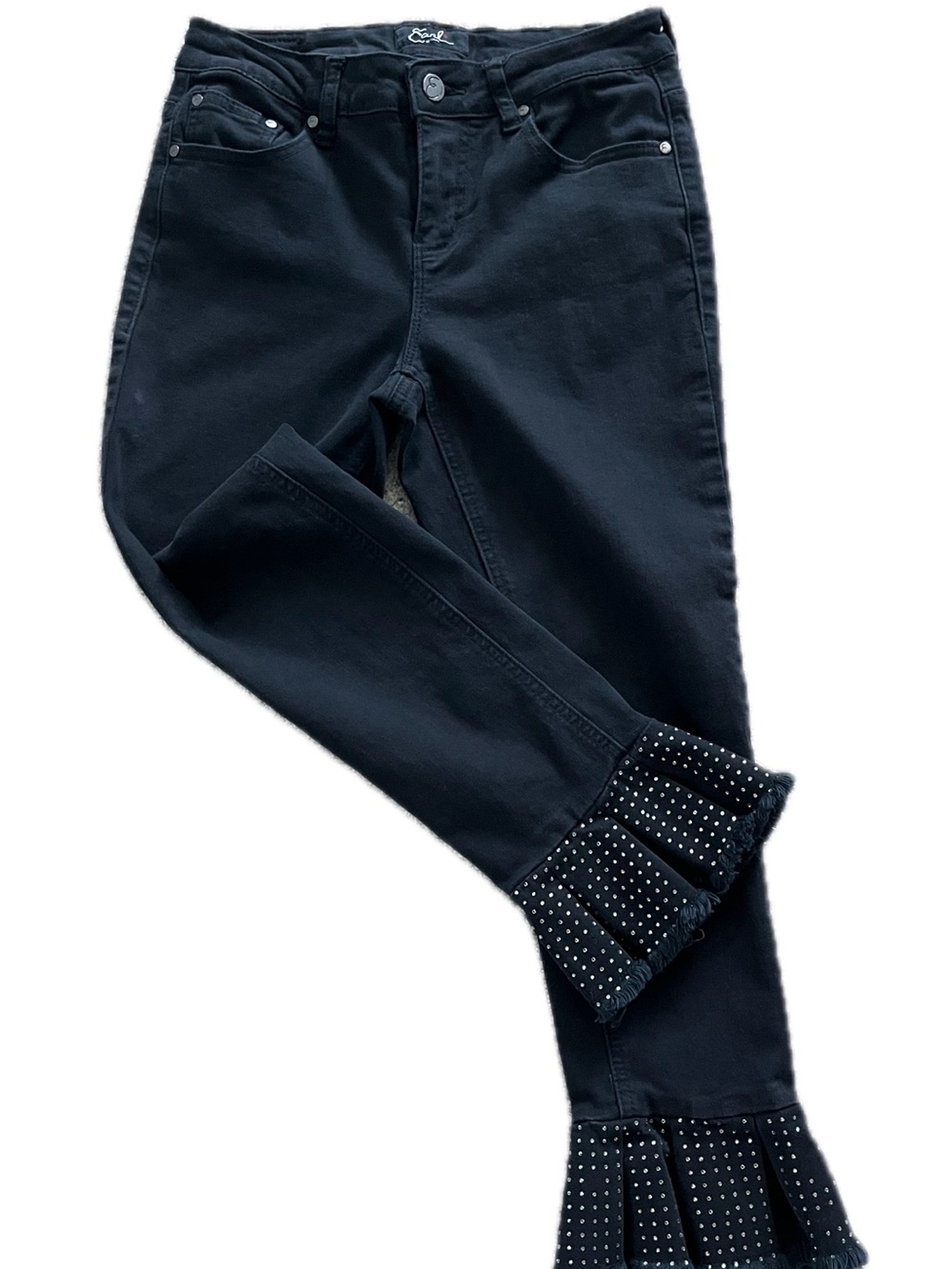 Dazzle!! Black Jeans with Studded Ruffle Hem